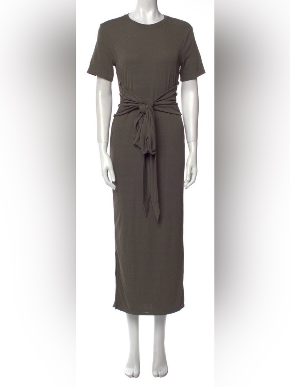 Nanushka Olive Short-Sleeve Tie-Waist Maxi Dress